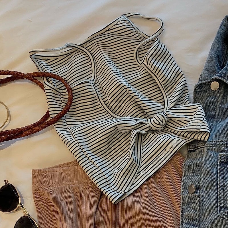 Áo Hai Dây Hở Lưng Họa Tiết Kẻ Sọc Thời Trang Mùa Hè Dành Cho Nữ