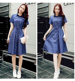 Đầm jean xoè eo dây rút