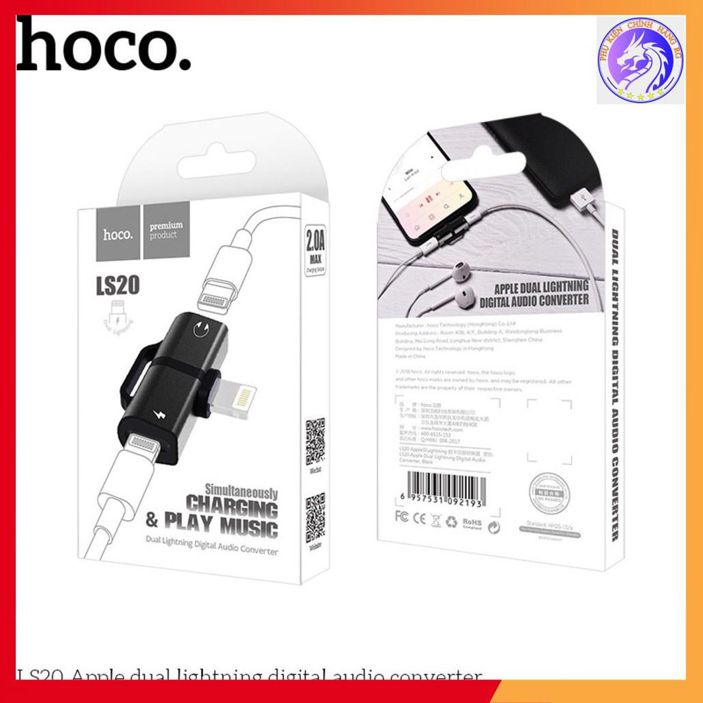 Đầu Chuyển Đổi Hoco LS20 Lightning To 2 Đầu Lightning - Vừa Nghe Nhạc Vừa Sạc Pin