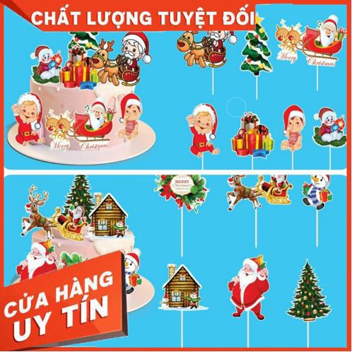 Set thẻ cắm Noel [HÀNG HOT] topper trang trí bánh kem chủ đề về ngày lễ noel đón chào năm mới và bánh sinh nhật dịp noel