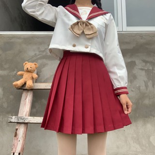 [Kèm ảnh thật] Seifuku/ Set váy đồng phục học sinh Nhật Bản: áo cổ thủy thủ thêu hươu con + chân váy xòe xếp ly