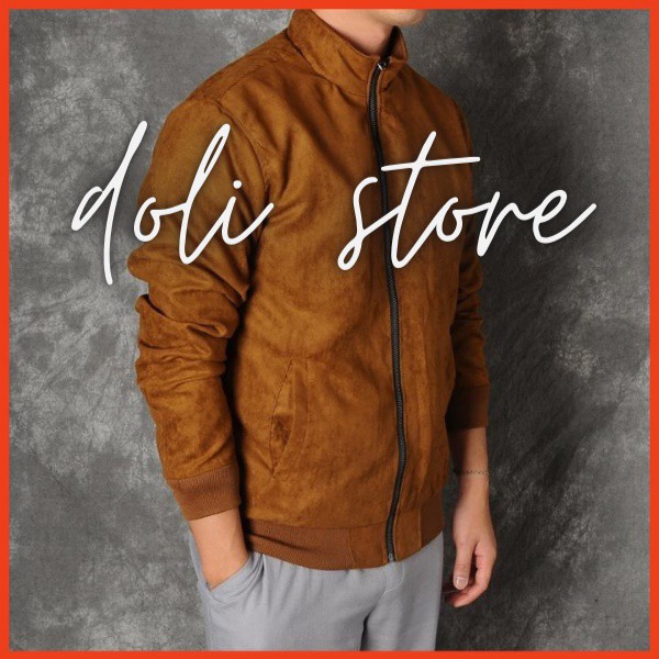 Áo khoác nam da lộn lót lông , áo bomber nam cổ cao đẹp thiết kế trẻ trung thời trang DOLI STORE - DL02