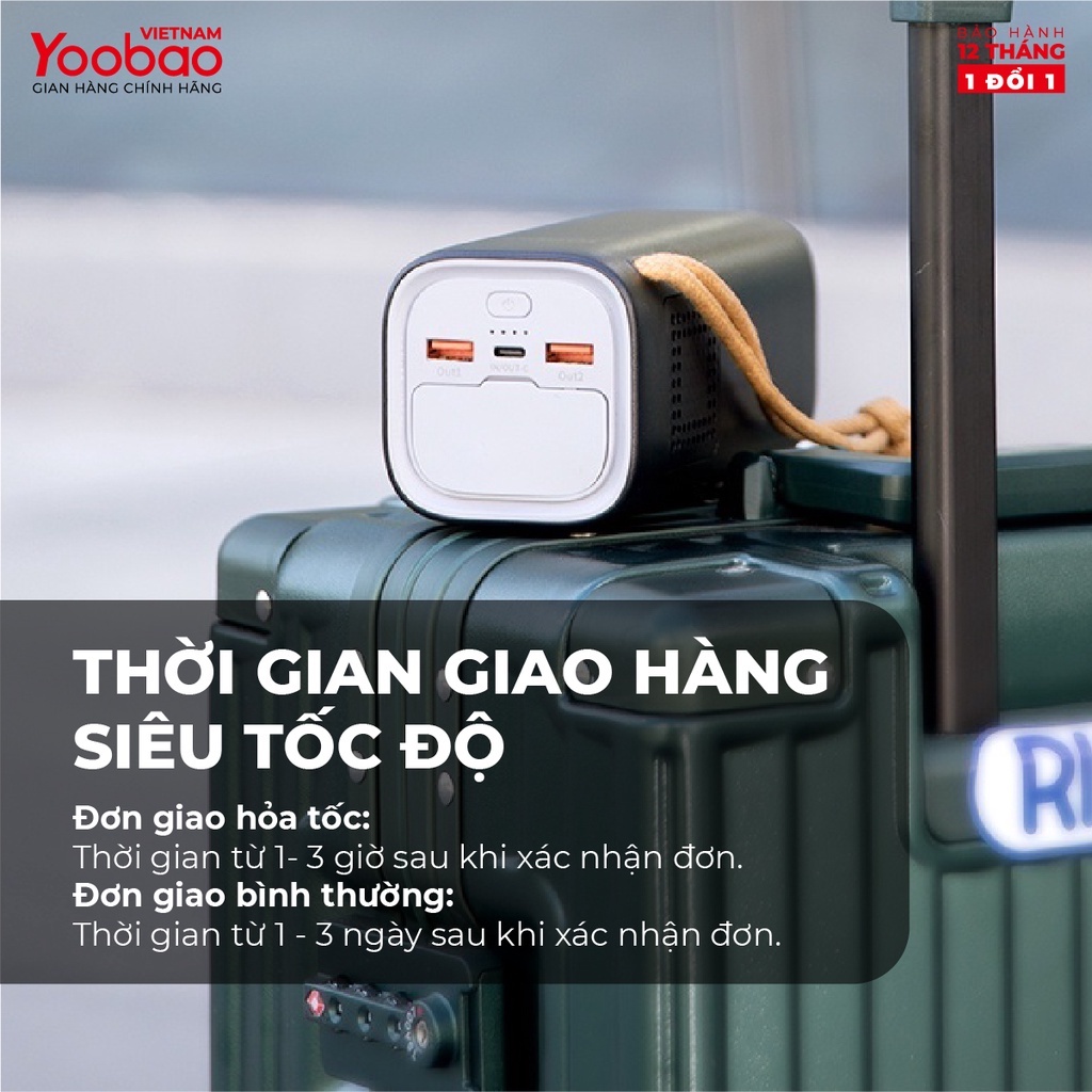 Trạm sạc dự phòng Yoobao EN100 dung lượng 20000mAh, tích hợp đèn pin PD45W 220V/100W