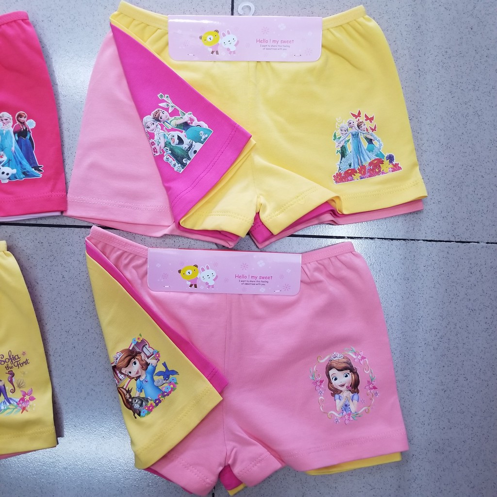 Lốc 3 quần sip đùi cotton in công chúa Elsa Anna và Sofia bé gái