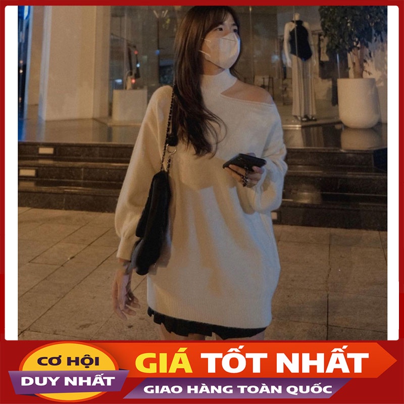 Áo Len Xẻ Vai, Áo Len Dáng Dài Giấu Quần Quảng Châu M2901-Violet