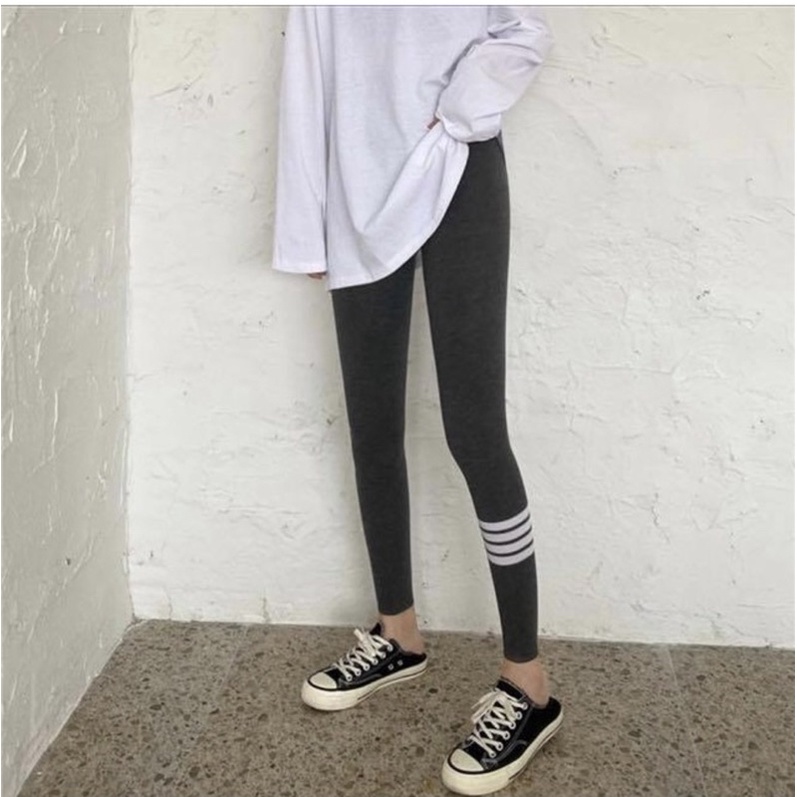 Quần legging dài ôm nữ trơn viền 3 sọc thome browne thun co dãn - Order taobao quảng châu