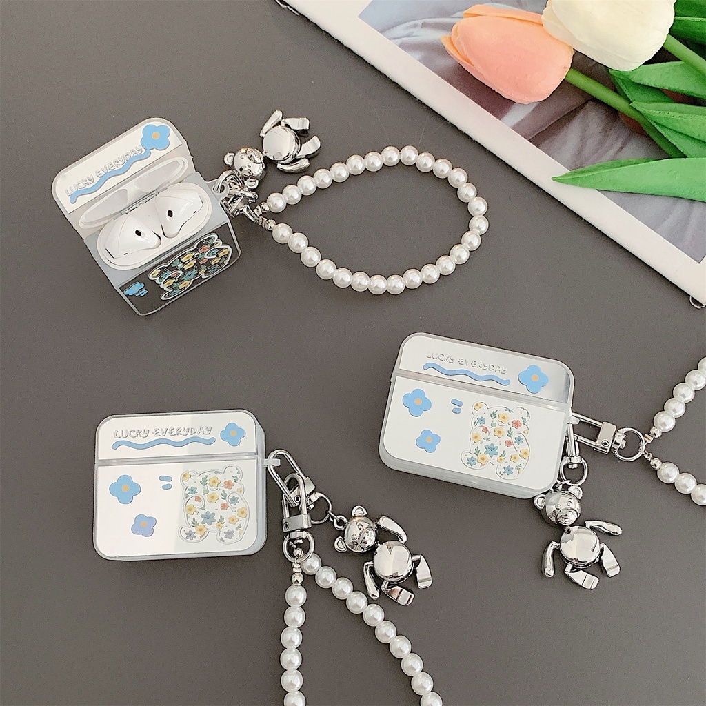 Vỏ Bảo Vệ Hộp Sạc Tai Nghe airpods pro/airpods 1/2/airpods3 TWS Hình Gấu/Hoa Tráng Gương Dễ Thương Chống Sốc