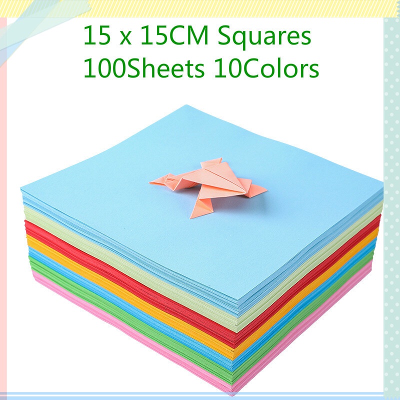 Bộ 100 Tờ Giấy Origami 10 Màu Hai Mặt Hình Vuông 15CM Dành Cho Trẻ Em