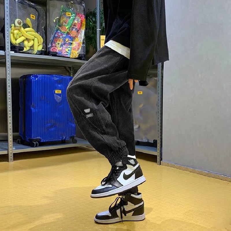 Quần jean ống rộng màu trơn chất lượng cao thời trang Hàn Quốc cho nam cỡ lớn s-3xl