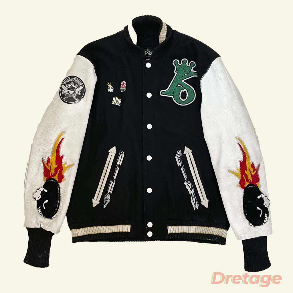 Áo Khoác Bóng Chày Varsity Phối Tay Da Thật Kingsize Vintage 90s