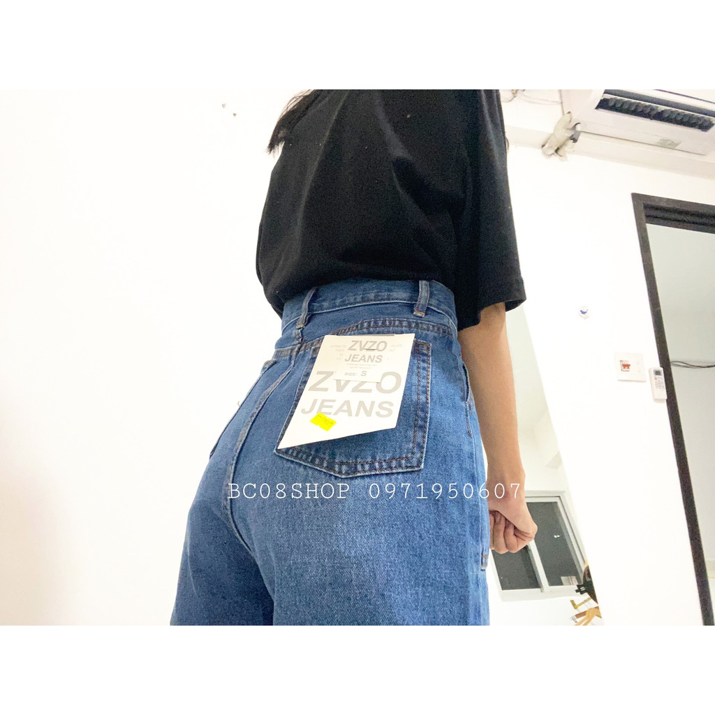 Quần Jean Baggy Nữ Lưng Cao Hách Chân Dài 100cm Lai Tua BC142