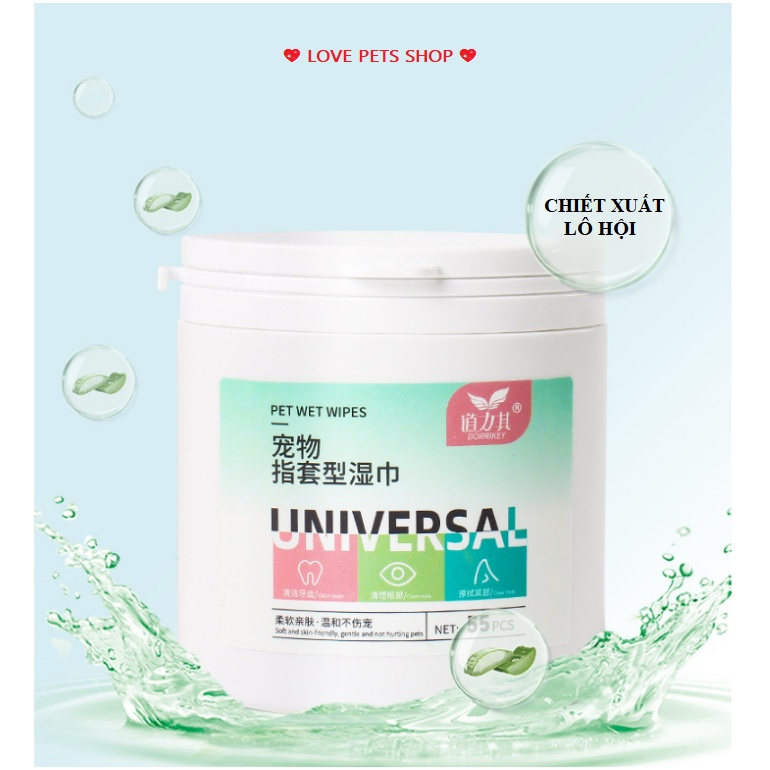 Khăn ướt lau răng, vệ sinh răng miệng cho Chó Mèo chiết xuất từ lô hội hộp 55 miếng - Love pets shop