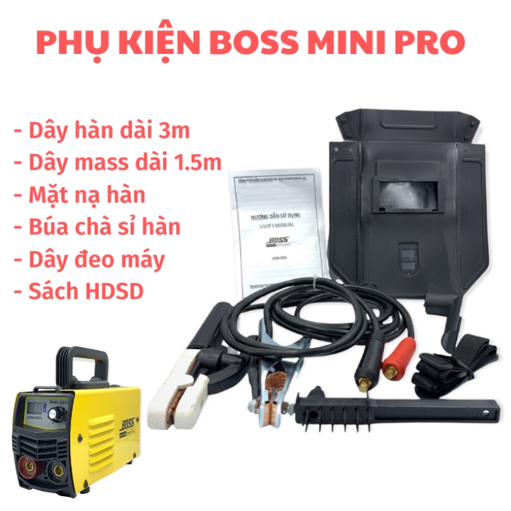 Máy hàn BOSS ZX7-200 mini, Tặng full bộ kiện dây hàn và kính hàn, máy hàn điện tử Boss 200a