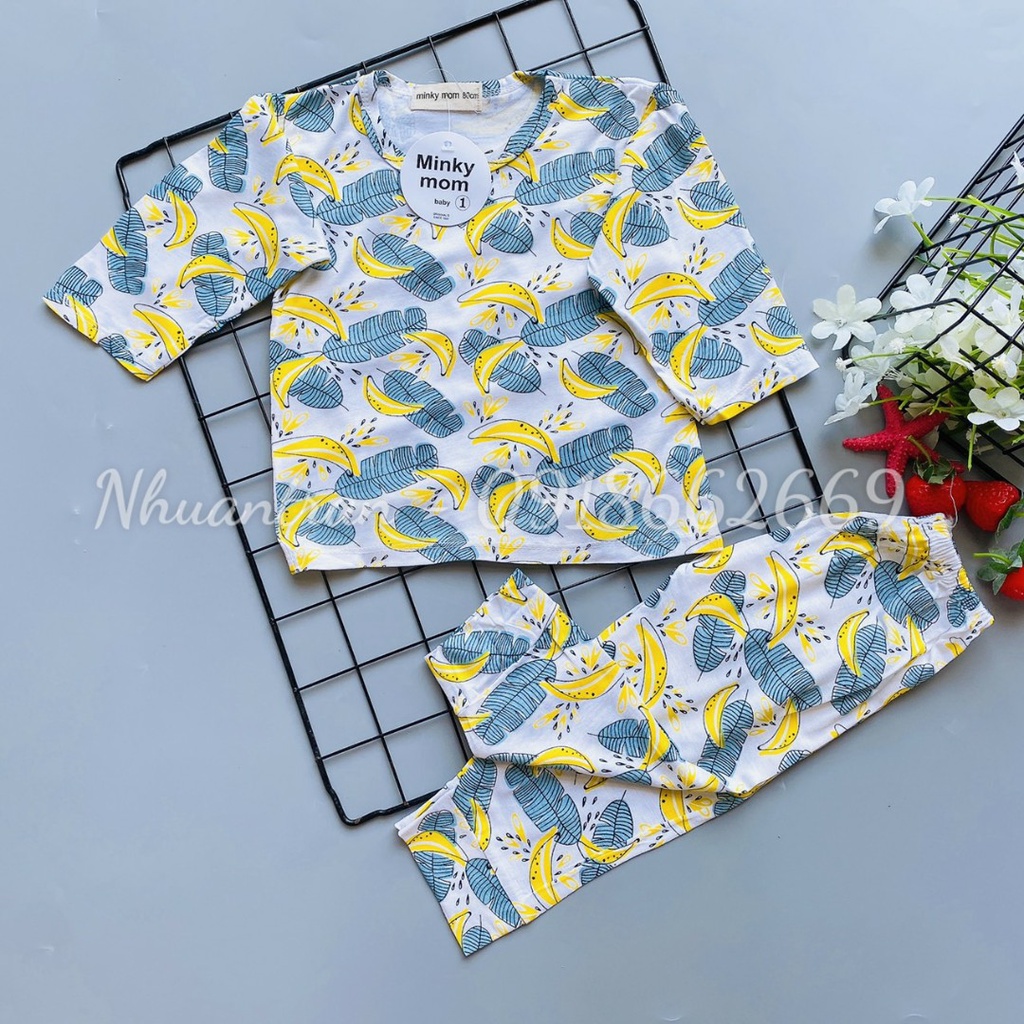 Bộ dài tay bé trai/ bé gái Minky Họa tiết  (vải thun lạnh) size 3-18kg
