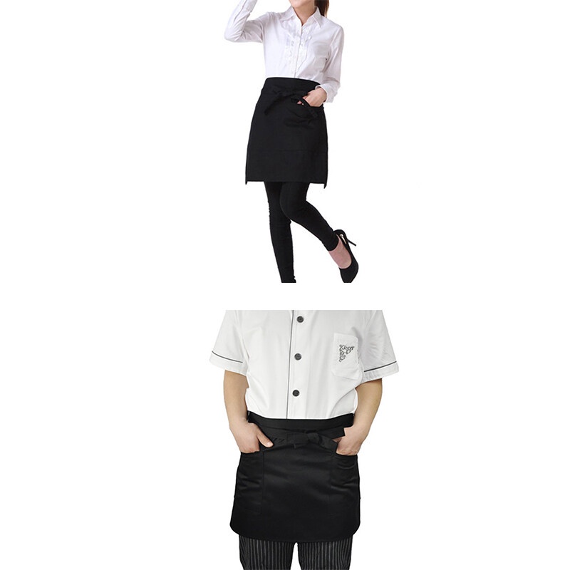 Tạp dề pha chế tạp dề ngắn phục vụ nhà hàng, quán ăn, có 2 túi chất vải Cotton Kaki