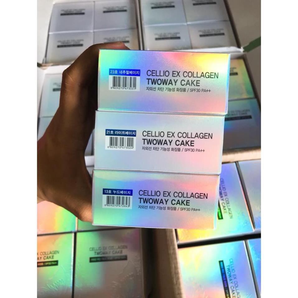 Phấn phủ siêu mịn chống nắng Cellio Ex Collagen twoway cake SPF 30 – Hàn Quốc - TẶNG KÈM 1 LÕI  - Rose.shop79