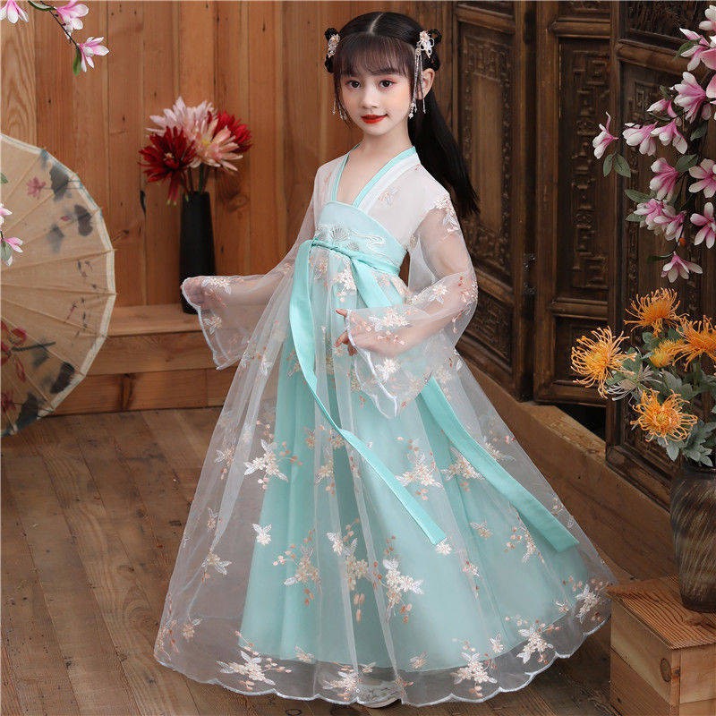 Trẻ em Hanfu Girls Summer Super Fairy Dress Aua Quần áo Phong cách Trung Quốc Bộ đồ trẻ em Nữ Váy cổ tích cổ