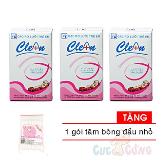 Bộ 3 Rơ lưỡi CleAn (rơ lưỡi hồng) 5 cái/ túi- 100% polyester Tặng 1 gói tăm bông đầu nhỏ Cục Cưng cho bé