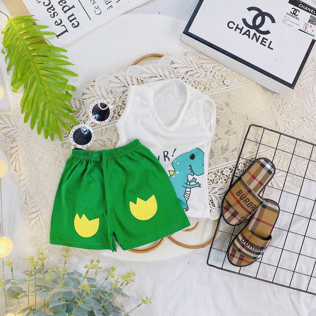 Bộ ba lỗ bé trai và bé gái BABY chất cotton 2c nhiều màu hình động vật dễ thương cho bé 7-18kg mã QATE A010