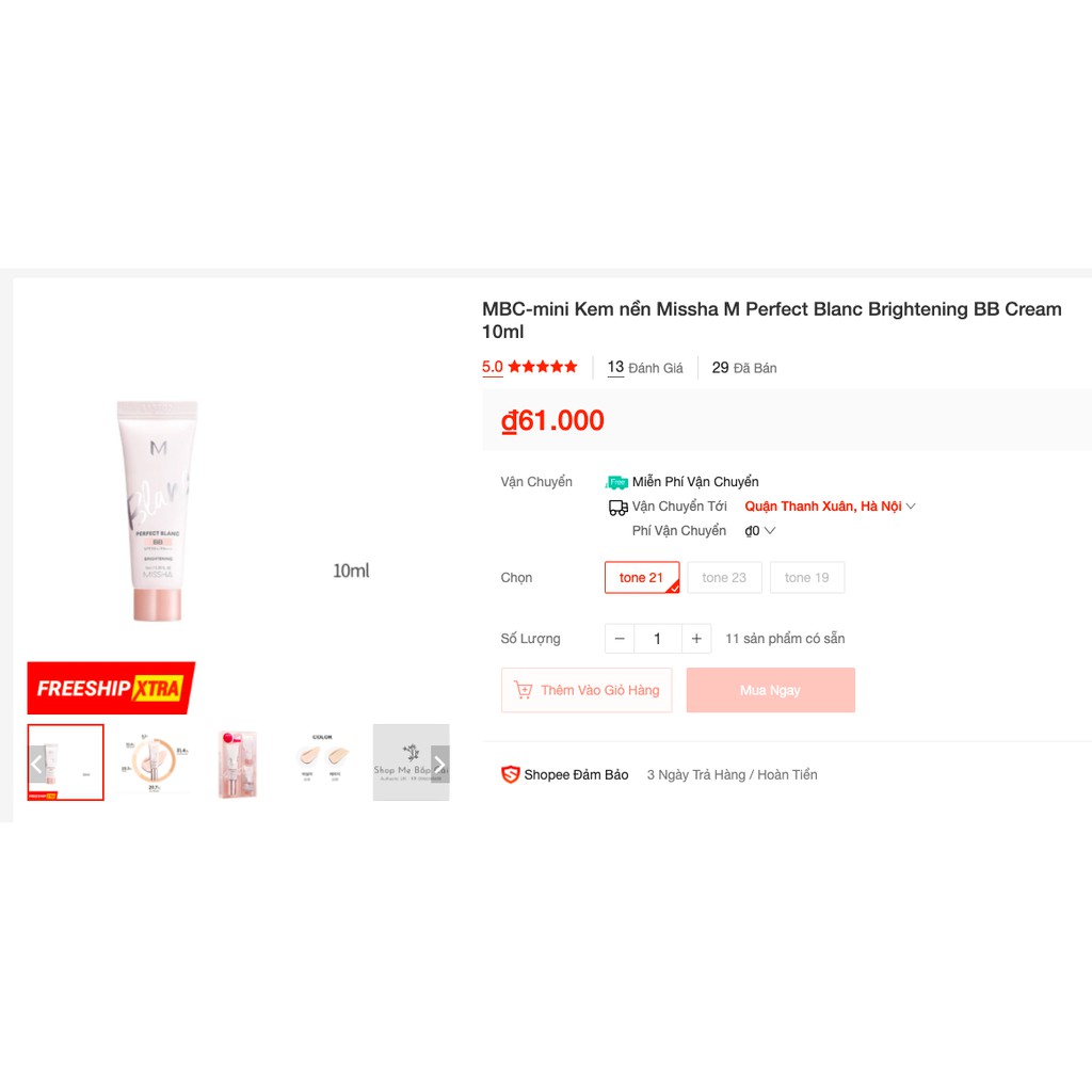 MBC Kem nền làm sáng da tự nhiên Missha M Perfect Blanc Brightening BB Cream