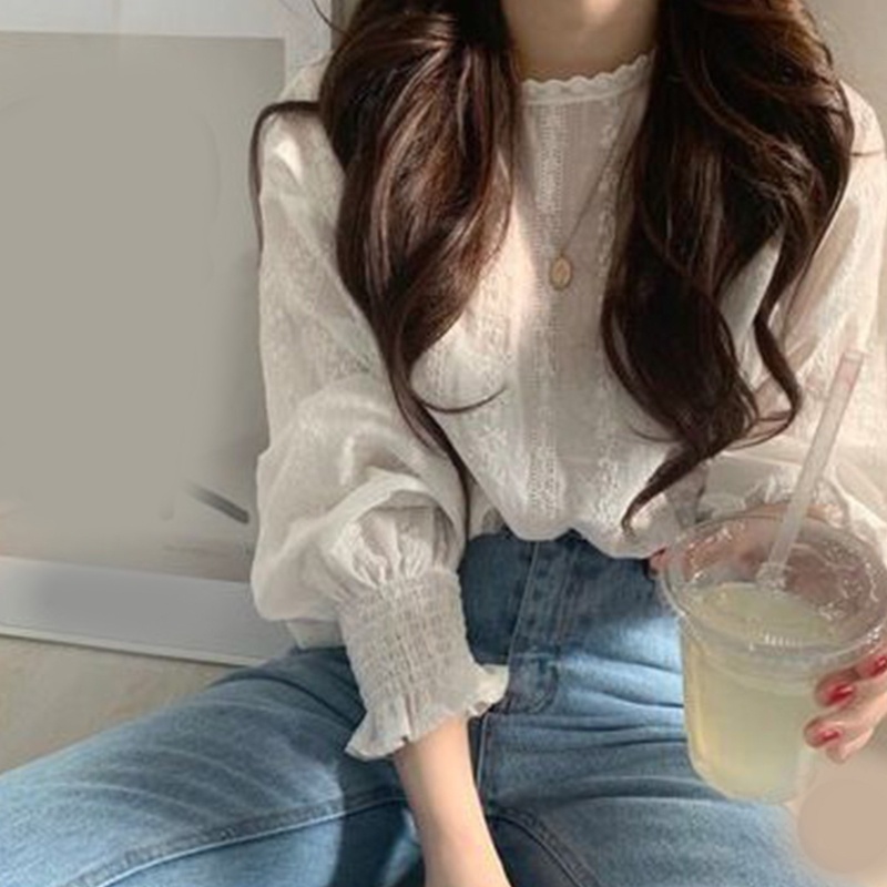 Brroa Áo Sơ Mi Trắng Phối Ren Mặc Hàng Ngày Phong Cách Pháp Mùa Hè Cho Nữ