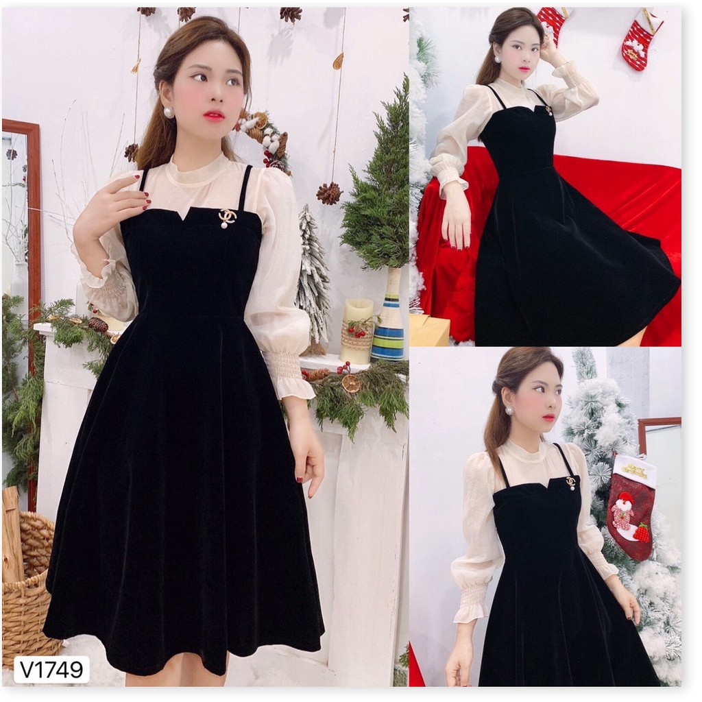 Đầm Nữ Xòe Phối tay Bồng Dự Tiệc Sang Chảnh