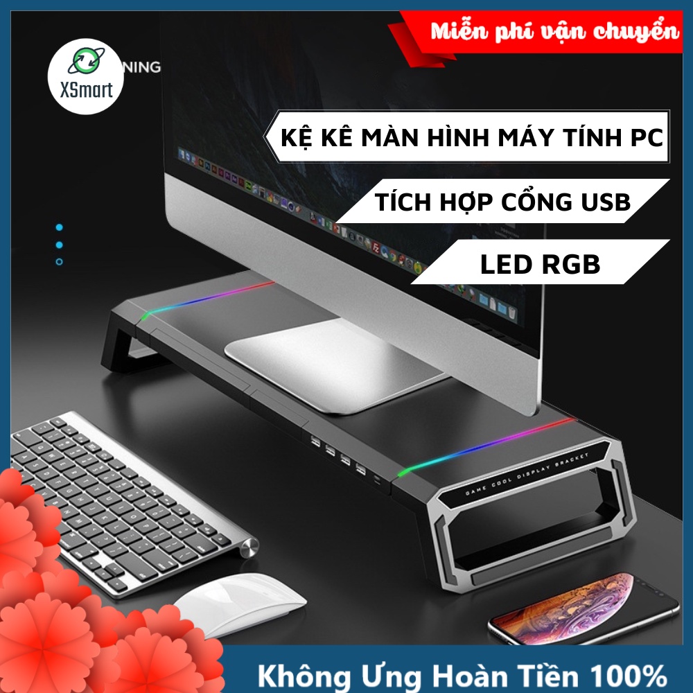 Kệ Để Màn Hình Máy Tính, Latop Để Bàn Cao Cấp T1 LED Rgb 9 Chế Độ Tích Hợp Cổng HUB USB Đa Năng