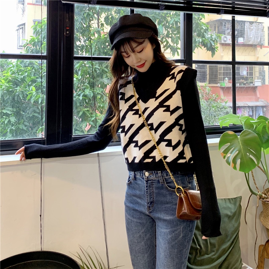 Áo sweater Perty dệt kim sát nách thời trang mùa thu phong cách Hàn Quốc cho nữ