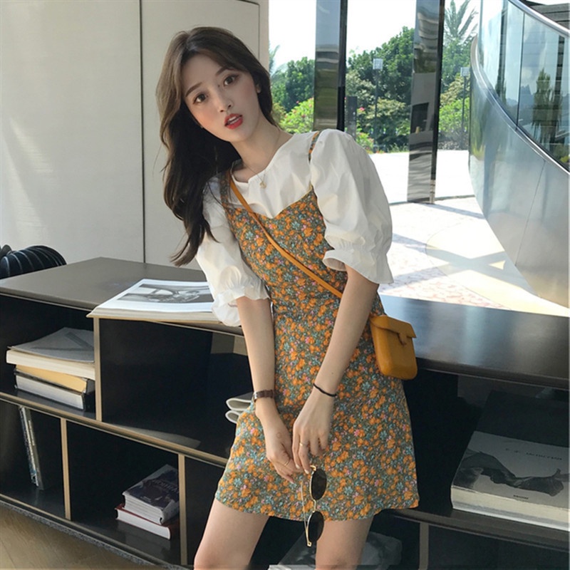 Váy nữ đầm nữ hoa nhí kèm áo rời dạng yếm V05