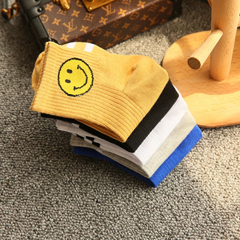 Vớ Thể Thao Họa Tiết Mặt Cười Hoạt Hình Phong Cách Hàn Quốc Cho Nam Và Nữ