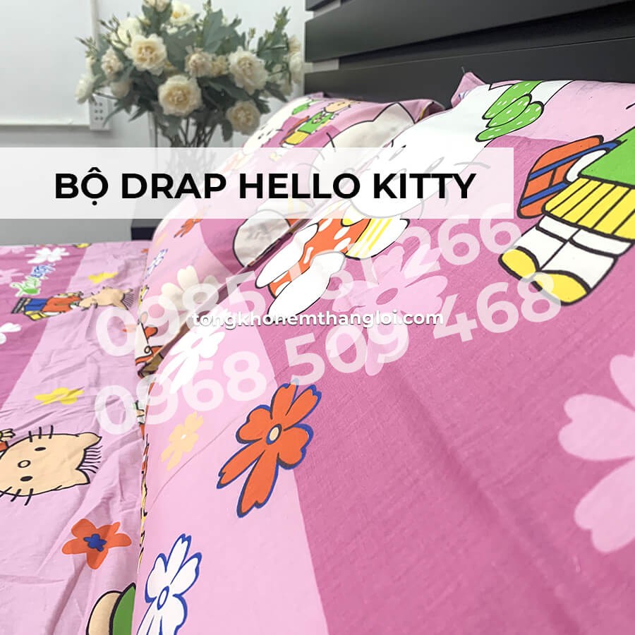 [Ảnh Thật] Kitty Hồng - Bộ Drap Cotton 4 món Thắng Lợi Chính Hãng