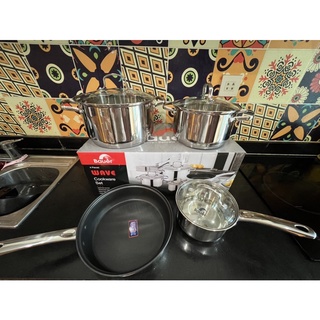 Bộ nồi Bauer Wave 4 món, bộ nồi bauer 4 món, bộ ba nồi kèm chảo bauer, inox 304,sáng bóng,siêu bền đẹp