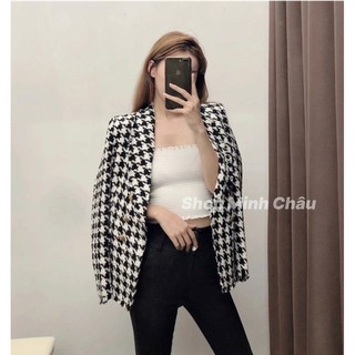(Oder) Áo khoác dạ brazer kẻ Zarrrraa dư sịn