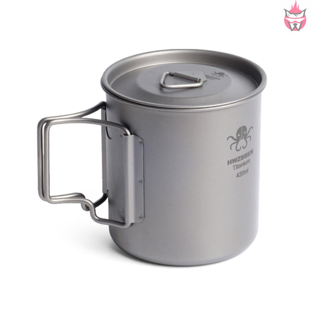 Cốc Uống Nước 420ml Bằng Titan Có Tay Cầm Có Thể Gấp Gọn Tiện Dụng Cho Dã Ngoại
