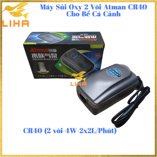 Máy Sủi Oxy Atman CR40 (4.5W-2x1.5L/Phút) - Máy Oxi Siêu Êm Cho Bể Cá Cảnh