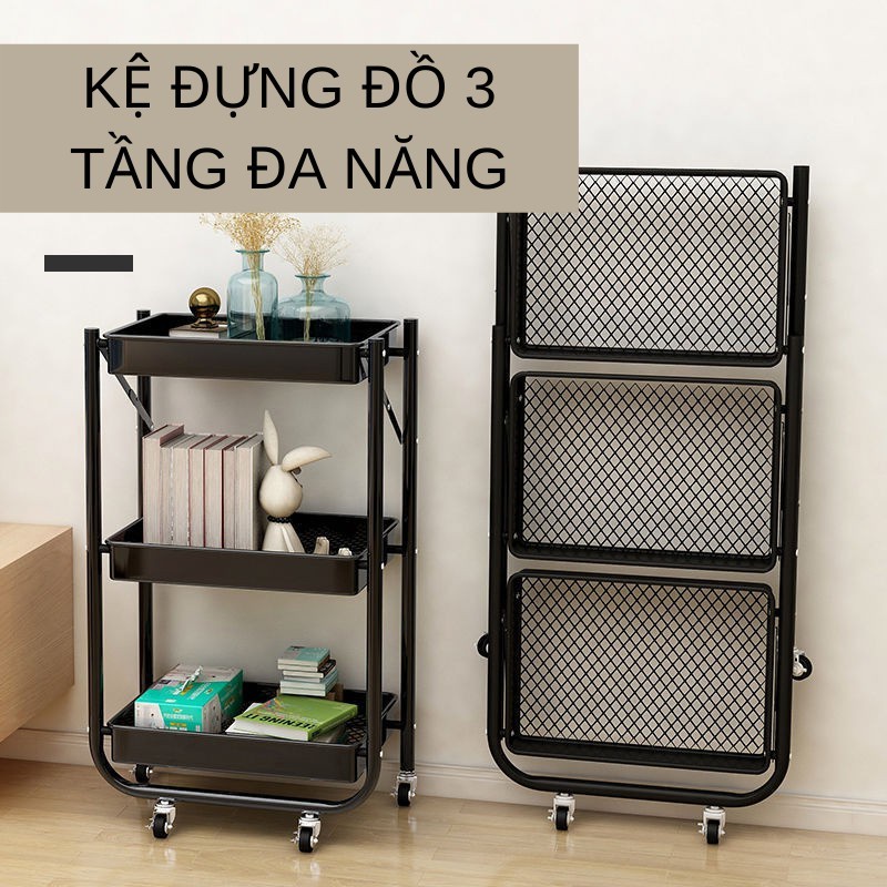 Xe Đẩy Đa Năng 3 Tầng TAB05 - Chất Liệu 100% Thép Carbon Thiết Kế Gấp Gọn Có Bánh Xe - OENON