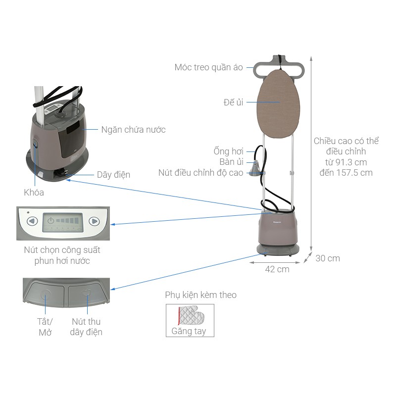 Bàn là hơi nước đứng Kangaroo KG75B11 - Hàng chính hãng