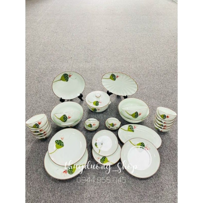 Bộ đồ ăn men ngọc vẽ sen, chuồn chuồn