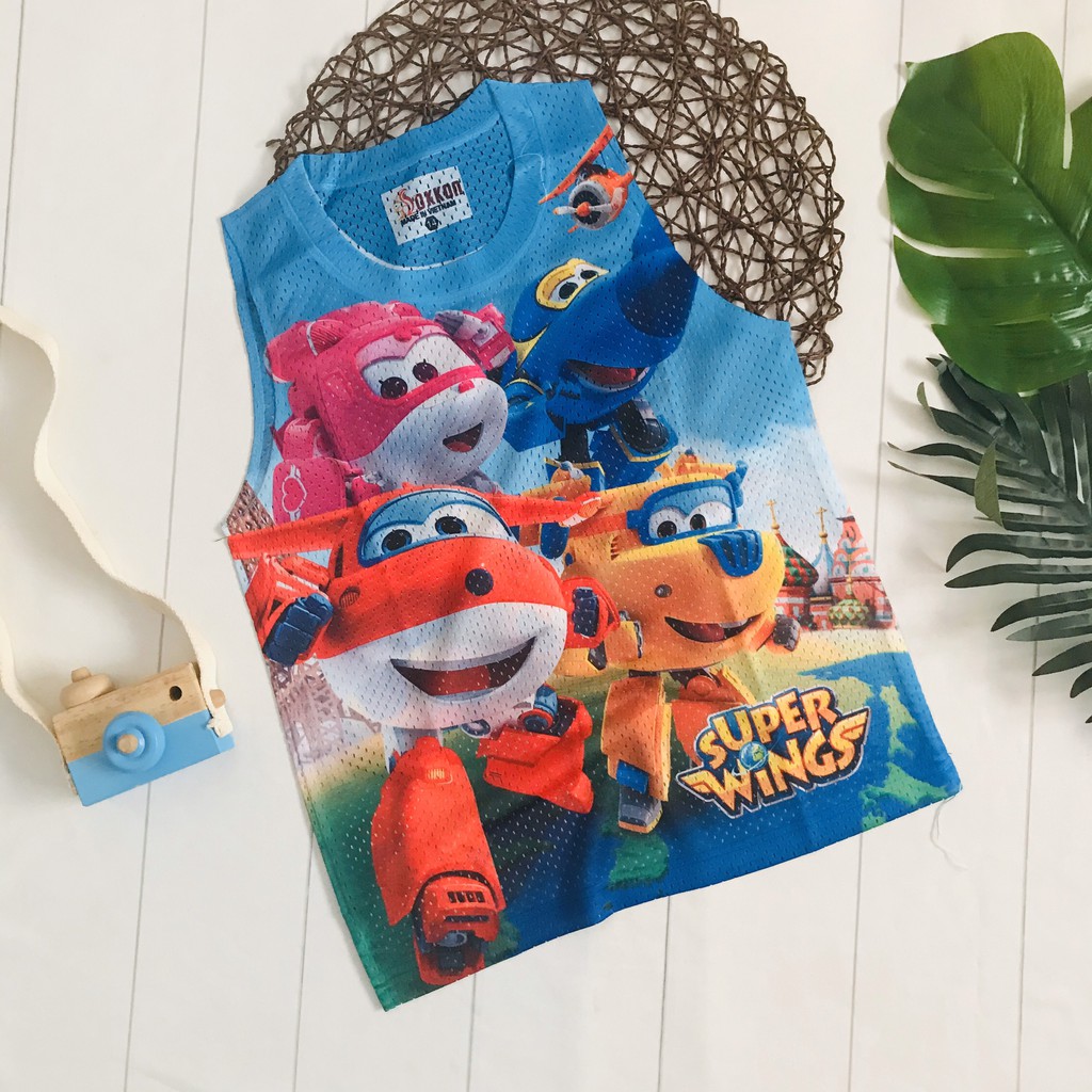 Áo ba lỗ lưới bé trai hình đội bay siêu đẳng- Super Wings