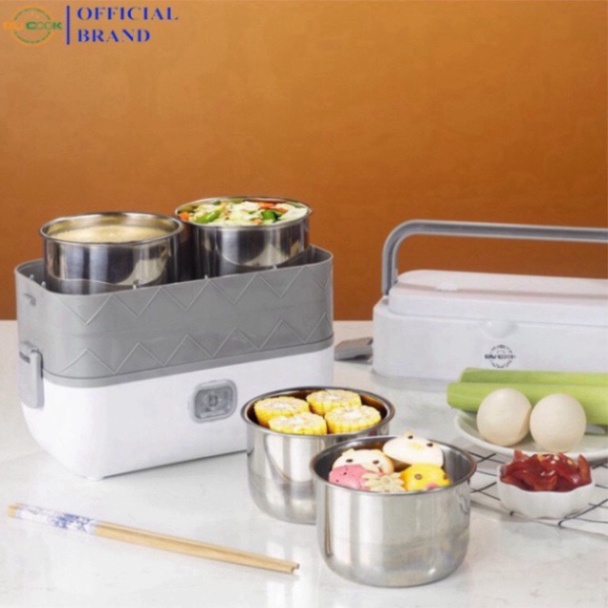 Hộp Cơm Giữ Nhiệt Cắm Điện 2 Tầng Inox BUCOOK DFH-C02, Hộp Cơm Văn Phòng Hâm Nóng Thức Ăn
