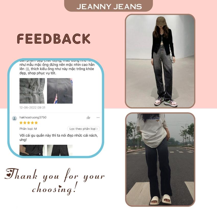 Quần bò ống rộng nữ JEANNY JEAN dáng suông lưng cao màu đen phong cách Ulzzang 5030