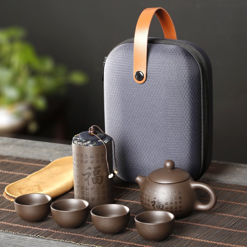 Bộ bình trà tử sa 💝Freeship💝 ấm Tử Sa [KHẮC CHỮ] Bộ ấm chén có túi đựng đi du lịch + Tặng Kèm Khăn Lau | BigBuy360 - bigbuy360.vn