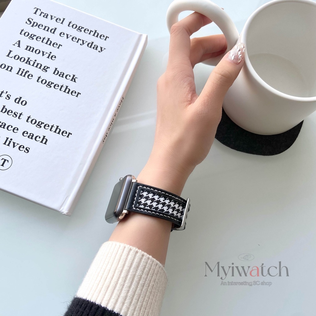 Dây Đeo Vải Canvas Phối Da Cho Đồng Hồ Thông Minh Apple Watch serie 7 6 SE 5 4 3 iwatch 41mm 45mm 40mm 42mm 38 44mm