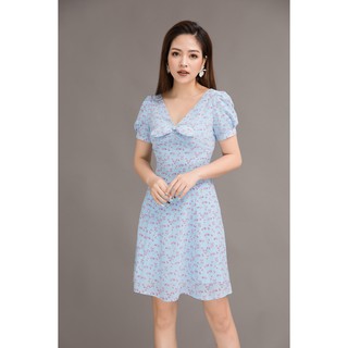 Đầm xòe ngắn tay nơ cổ - 20Again
