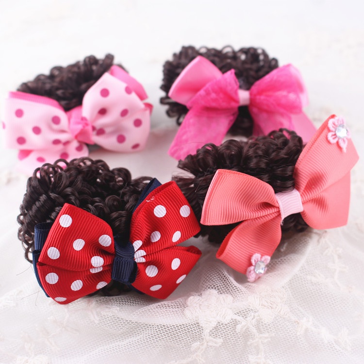 Cột tóc giả búi xoăn kèm nơ vải cho bé gái dễ thương BE11