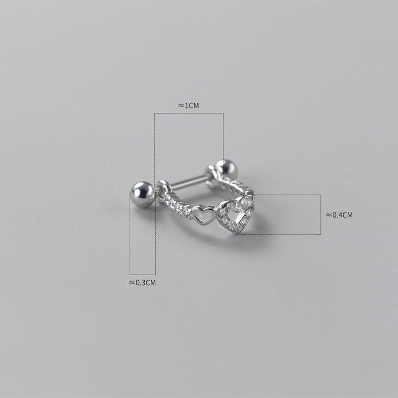 1 chiếc bông tai bạc chui 2 đầu bi, bông tai hình trái tim chui bi bạc 925 Blackmeo