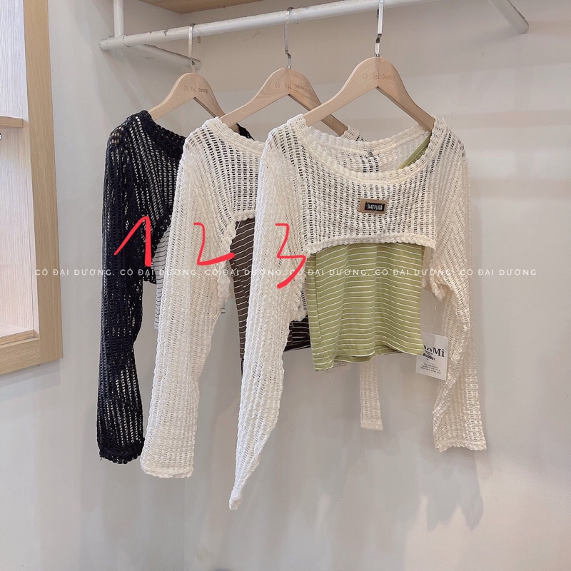 set áo dây kẻ kèm áo lưới
