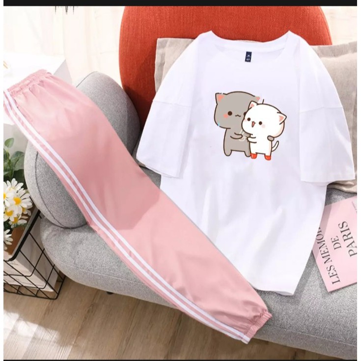 Sét bộ áo thun đôi kèm quần bo gấu sọc , áo chất cotton dày dặn , quần cát lên dáng đẹp ,phù hợp đi chơi