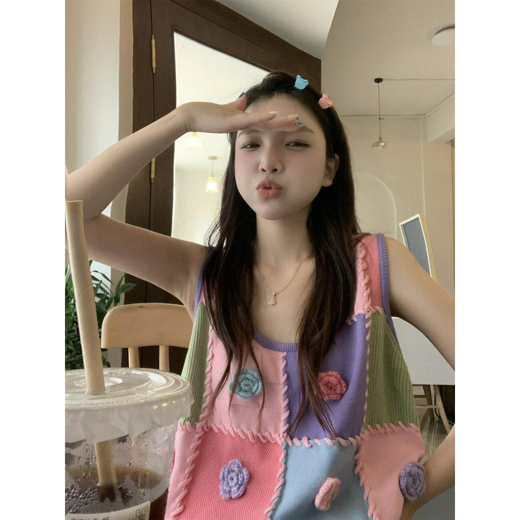 Áo Dệt Kim Ba Chiều Sọc Ca Rô Màu Tương Phản Dễ Thương 62120