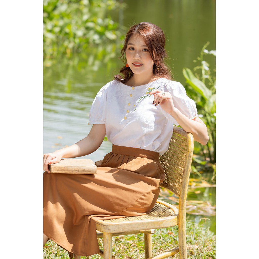 Jenny Le - Chân váy chữ A phom dài đính nút một bên xẻ Lami Skirt JL167